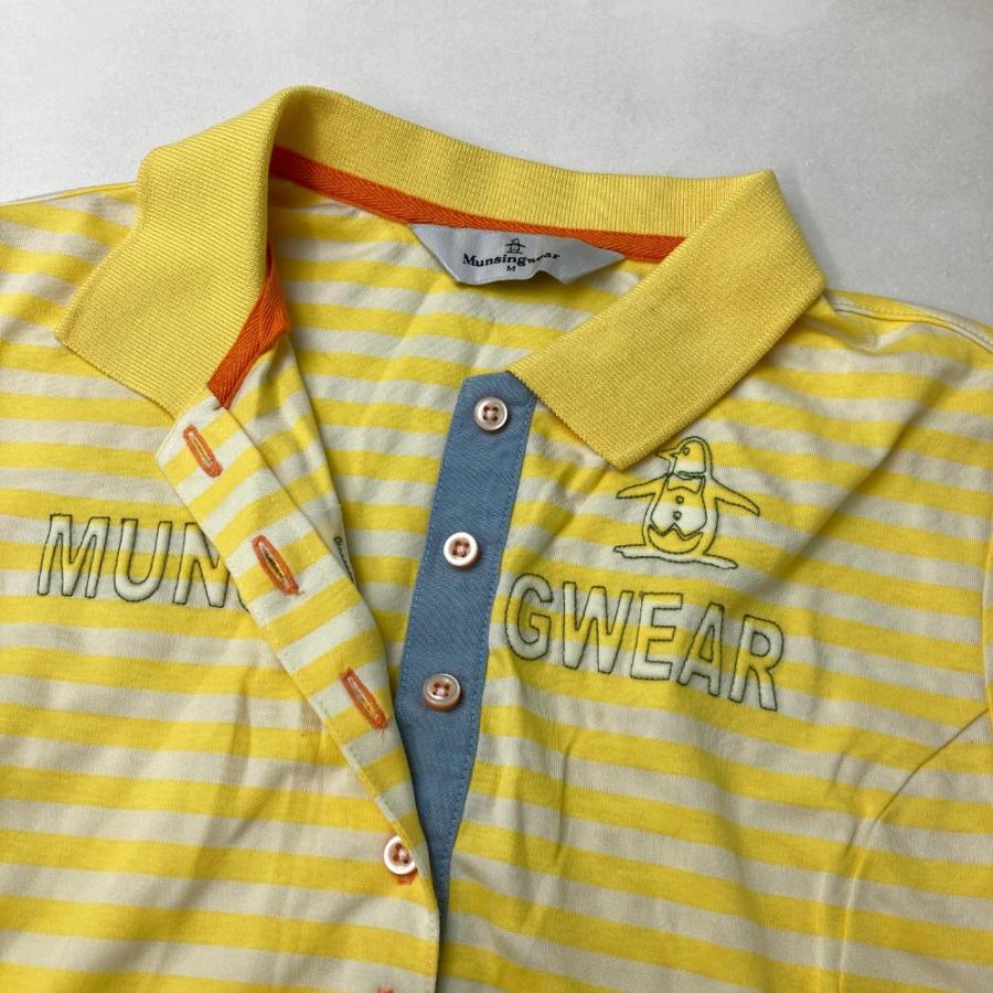美品✨マンシングウェア 半袖 ワンピースレディース L ゴルフウェア イエロー MUNSING WEAR マンシングウェア 半袖ワンピース ボーダー柄 イエロー系