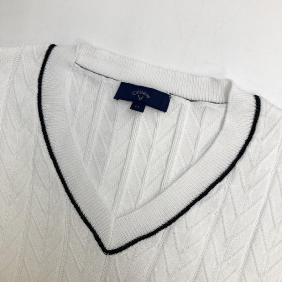 サイズ：M CALLAWAY キャロウェイ  ロゴ刺繍 ニットベスト  ホワイト系 [240101479830] ゴルフウェア メンズ ストスト CALLAWAY キャロウェイ 2025年モデル ニットベスト 刺繍