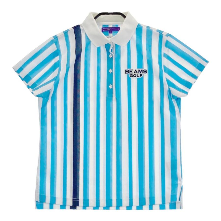 BeamsGolf ネイビー ストライプ ポロシャツ M BEAMS GOLF（ビームス ゴルフ） 半袖ポロシャツ ロゴ ストライプ柄