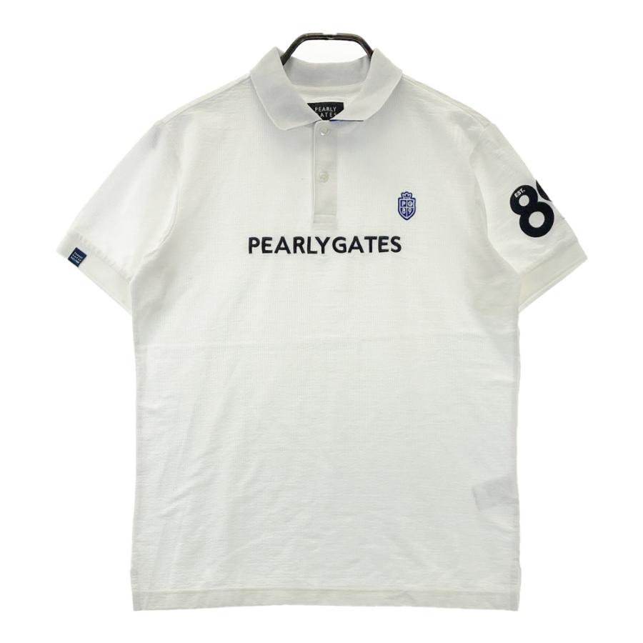 未使用級　パーリーゲイツ　半袖　ポロシャツ　ロゴ刺繍　シアサッカー　春夏　L〜 PEARLY GATES パーリーゲイツ 半袖ポロシャツ シアサッカー