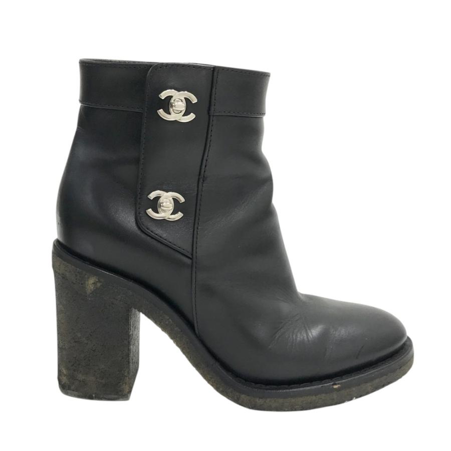 CHANEL シャネル ターンロック ショートブーツ ブラック系 36 1/2 
