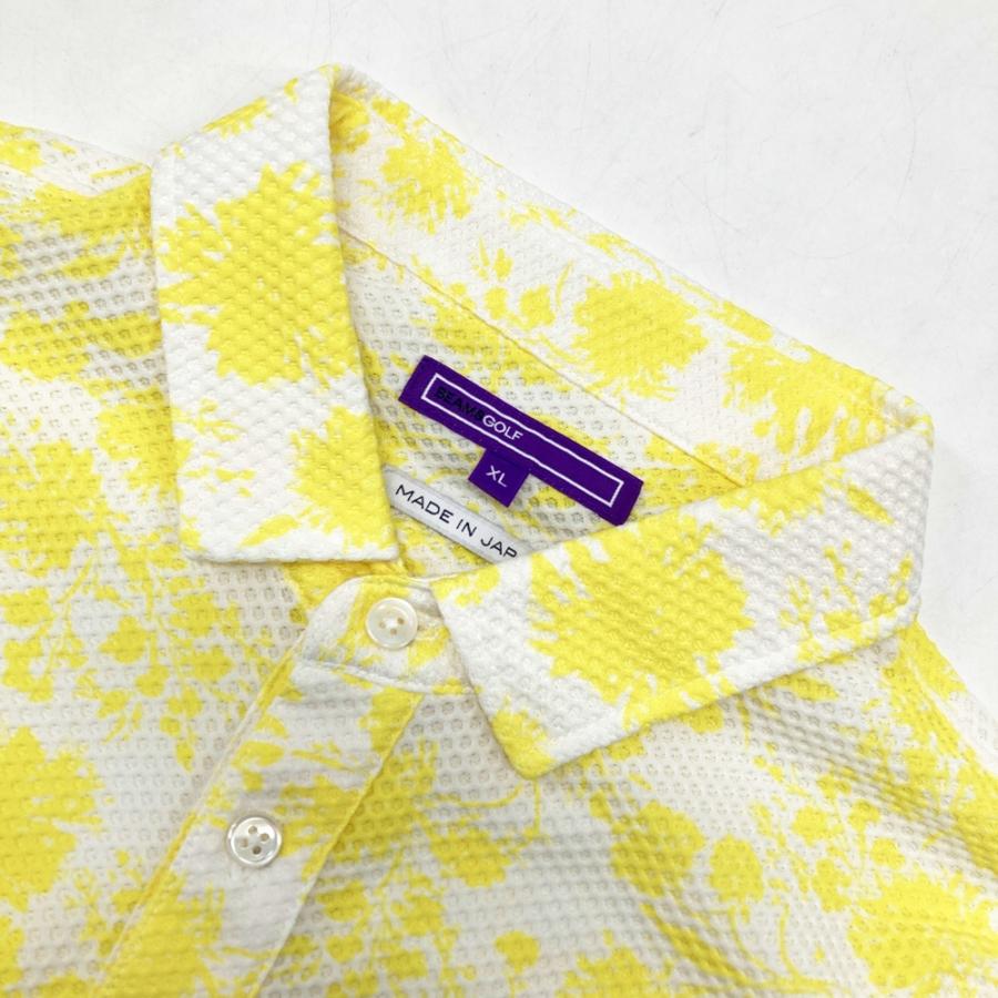BEAMS GOLF ビームスゴルフ 2024年 半袖ポロシャツ メッシュ 花柄 イエロー系 XL ゴルフウェア メンズの画像
