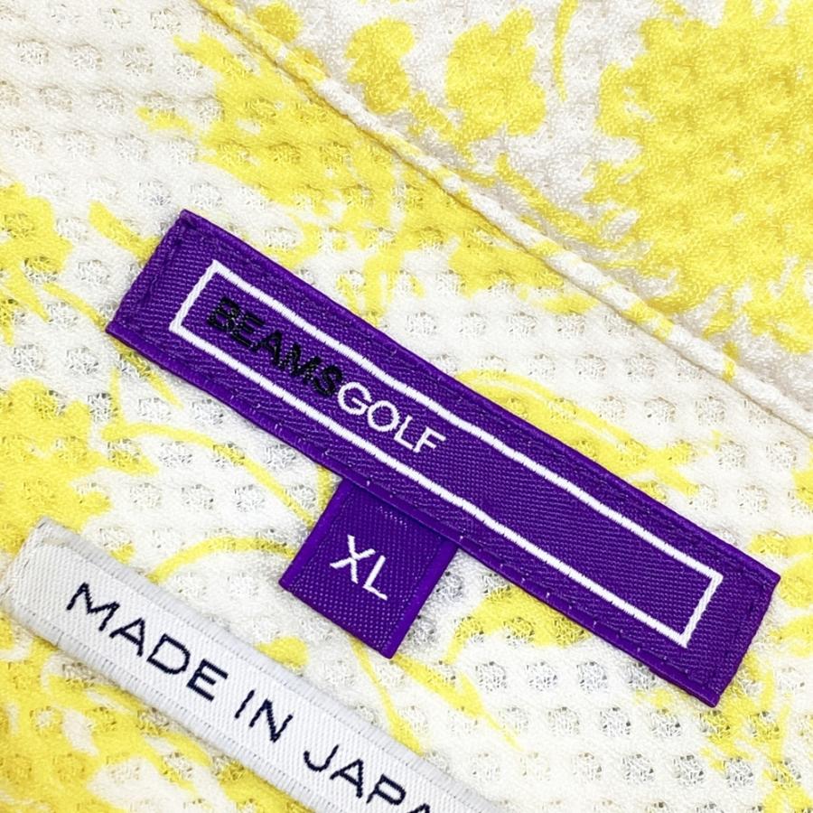 BEAMS GOLF ビームスゴルフ 2024年 半袖ポロシャツ メッシュ 花柄 イエロー系 XL ゴルフウェア メンズの画像