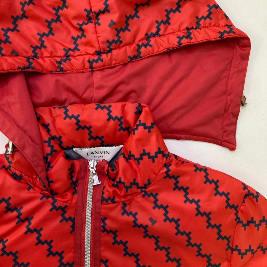 サイズ：40 LANVIN SPORT ランバン スポール  フード付 ダウンジップジャケット 総柄 レッド系 [240101463278] ゴルフウェア レディース ストスト LANVIN SPORT ランバン スポール フード付 ダウンジップジャケット 総