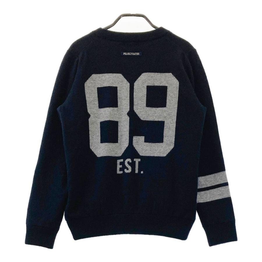 【パーリーゲイツ】美品 ニットセーター カシミヤ混 ネイビー 1 レディース PEARLY GATES パーリーゲイツ 2024年モデル 裏地付 カシミヤ混 ニット