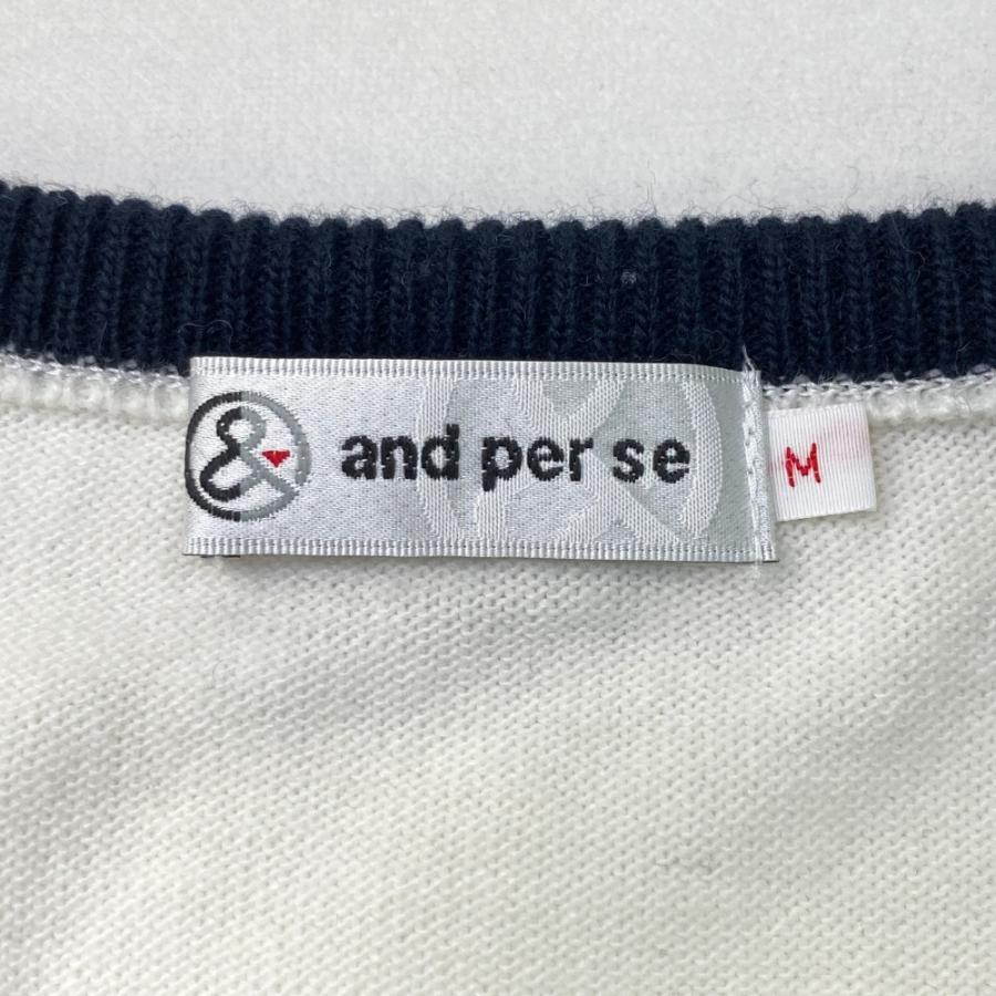 サイズ：M AND PER SE アンパスィ  ウール混ニット セーター  ホワイト系 [240001333322] ゴルフウェア レディース ストスト AND PER SE アンパスィ ウール混 ニットセーター ホワイト系 M