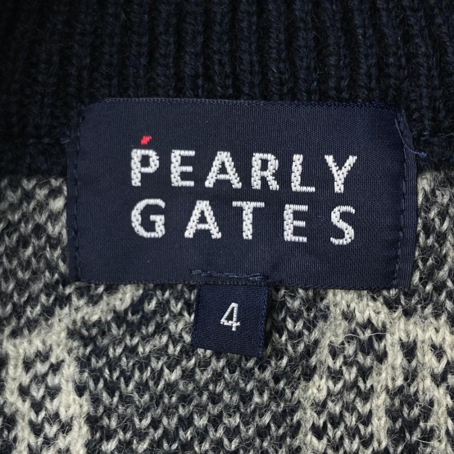 パーリーゲイツ　ニット　総柄　白　黒　M〜L相当　薄手　春先ゴルフ　春　4 PEARLY GATES パーリーゲイツ ニットジャケット 総柄 ホワイト系 4