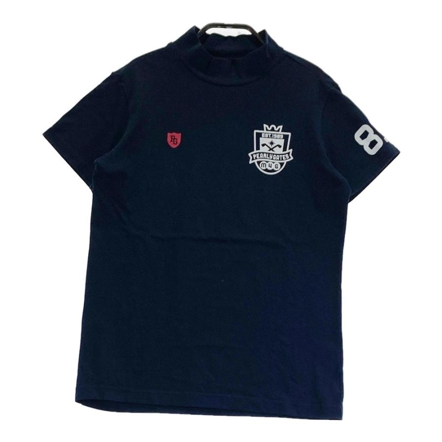 サイズ：0 PEARLY GATES パーリーゲイツ  モックネック 半袖Tシャツ プリント  ネイビー系 [240101477258] ゴルフウェア レディース ストスト PEARLY GATES パーリーゲイツ モックネック 半袖Tシャツ