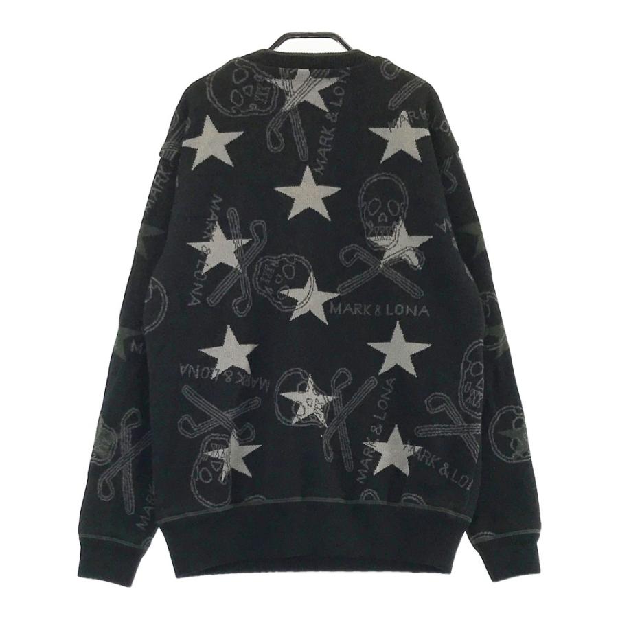 サイズ：46 MARK&amp;LONA マークアンドロナ  裏地付 ニットセーター スカル 星柄 ブラック系 [240101469264] ゴルフウェア メンズ ストスト MARK&LONA マークアンドロナ 裏地付 ニットセーター スカル 星柄