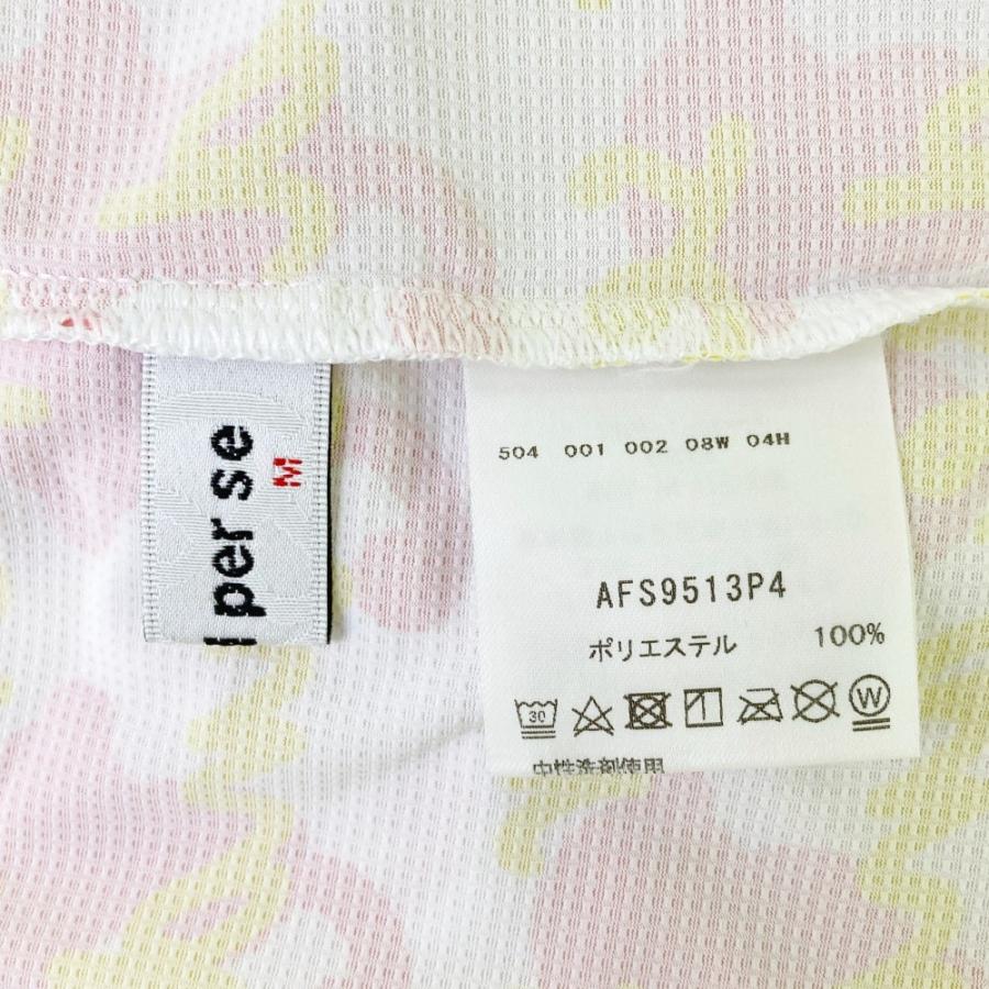 サイズ：M AND PER SE アンパスィ 2023年モデル ハイネック 半袖Tシャツ ワッペン 総柄 ホワイト系 [240101458907] ゴルフウェア レディース ストスト サイズ：M AND PER SE アンパスィ 2023年モデル ハイネック 半袖