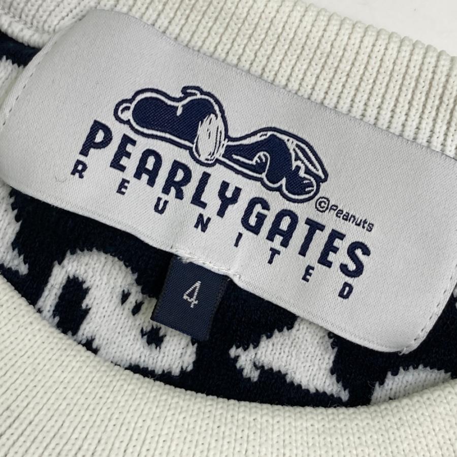 サイズ：4 PEARLY GATES パーリーゲイツ ×PEANUTS ウール混 ニットセーター スヌーピー 総柄 ホワイト系 [240101470470] ゴルフウェア メンズ ストスト PEARLY GATES パーリーゲイツ ×PEANUTS ウール混 ニットセーター