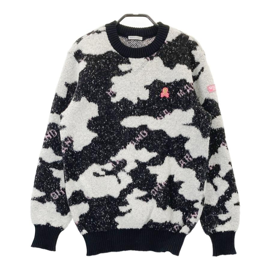 MARK&LONA マークアンドロナ モヘヤ混 ニットセーター 総柄 ブラック系
