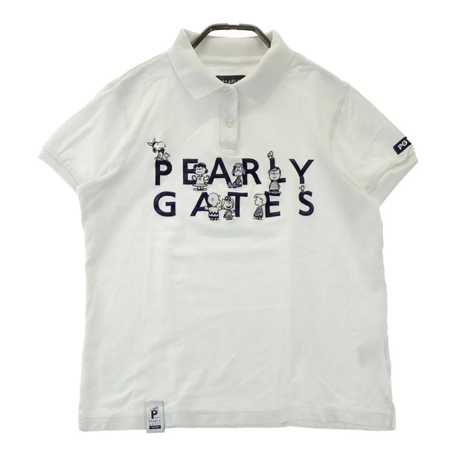 サイズ：1 PEARLY GATES パーリーゲイツ ×PEANUTS 半袖ポロシャツ  ホワイト系 [240101473731] ゴルフウェア レディース ストスト PEARLY GATES パーリーゲイツ 半袖ポロシャツ スヌーピー