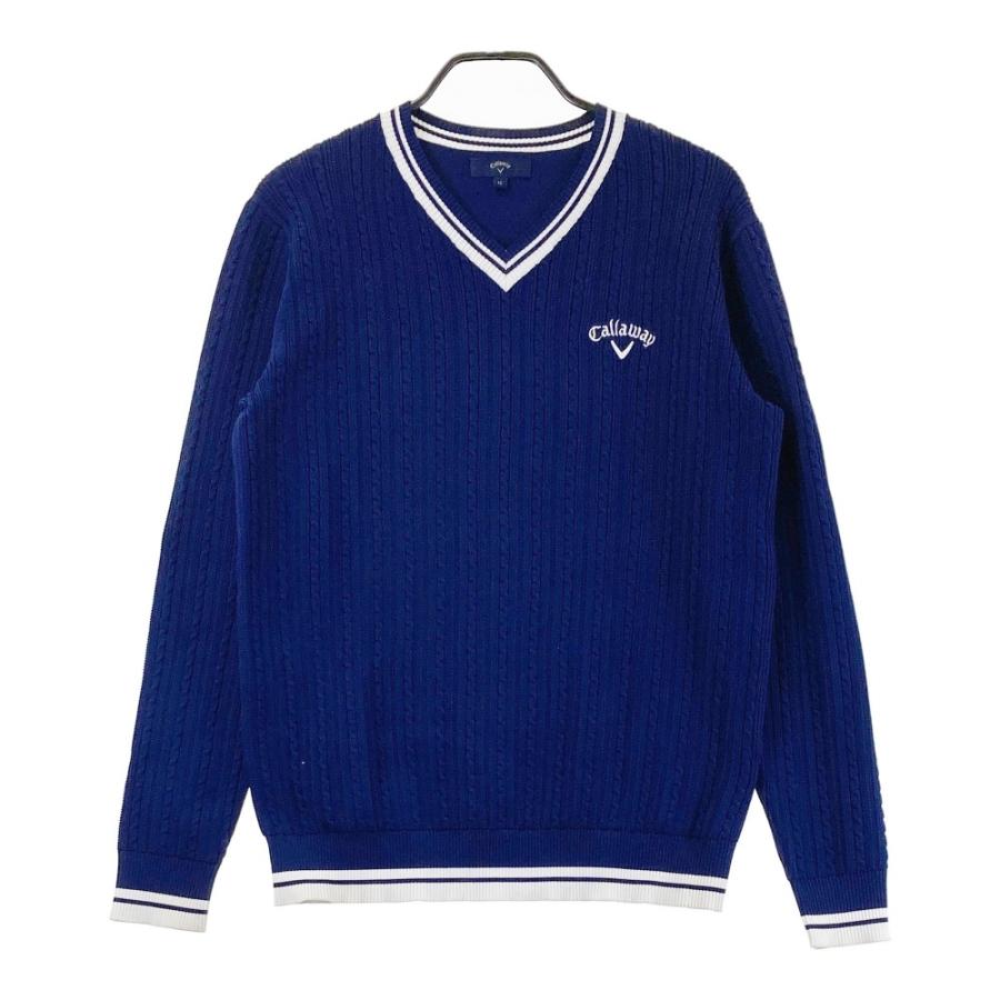 キャロウェイ　L 長袖　ニットセーター　ネイビー　ウール混　クルーネック CALLAWAY キャロウェイ 長袖 ニットセーター ネイビー系 LL ゴルフ