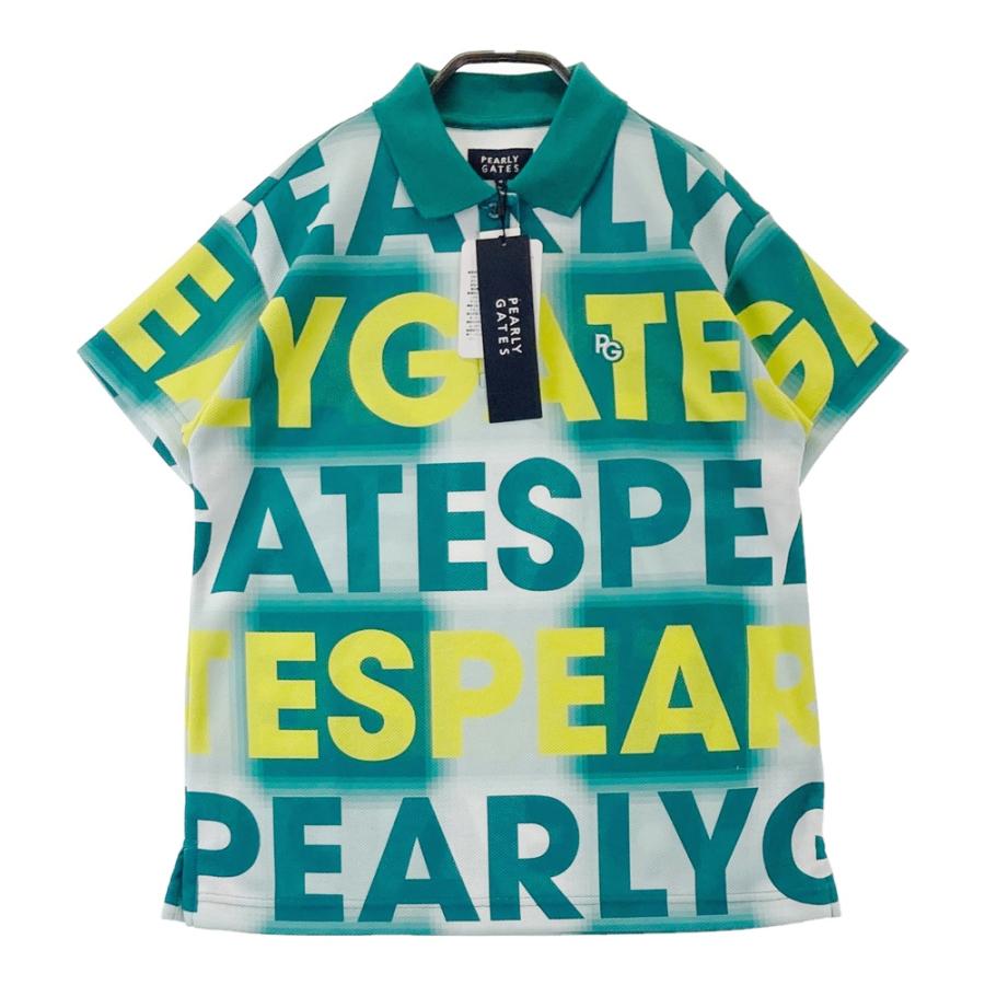 サイズ：0 PEARLY GATES パーリーゲイツ 055-2260808 半袖ポロシャツ ロゴ総柄 グリーン系 [240101475338] ゴルフウェア レディース ストスト 新品】PEARLY GATES パーリーゲイツ 055-2260808 半袖ポロシャツ ロゴ