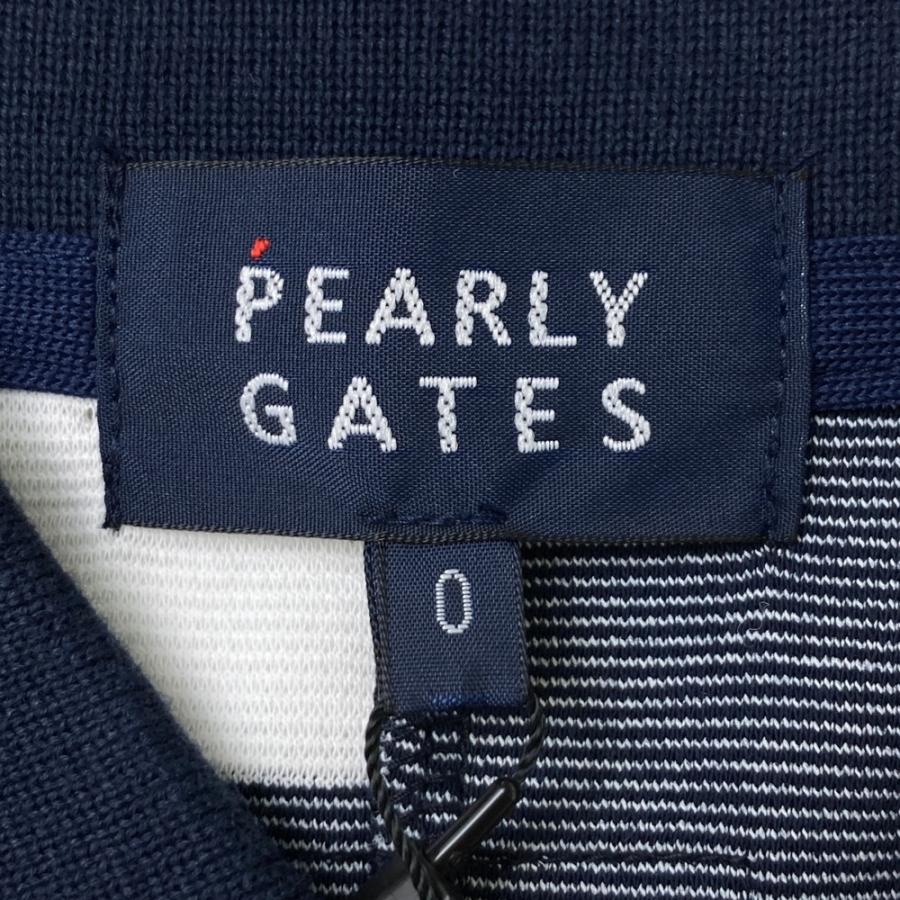 【新品】PEARLY GATES パーリーゲイツ 055-1160606 半袖ポロシャツ マルチボーダー 総柄 ネイビー系 0 ゴルフウェア レディースの画像
