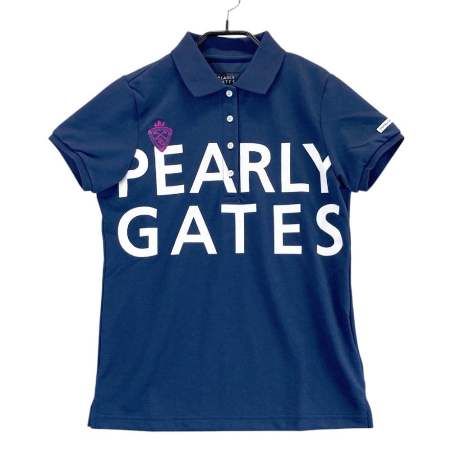 サイズ：0 PEARLY GATES パーリーゲイツ 055-0260708 半袖ポロシャツ ロゴプリント  ネイビー系 [240101475375] ゴルフウェア レディース ストスト PEARLY GATES（パーリーゲイツ） 055-0260708 半袖ポロシャツ ロゴ