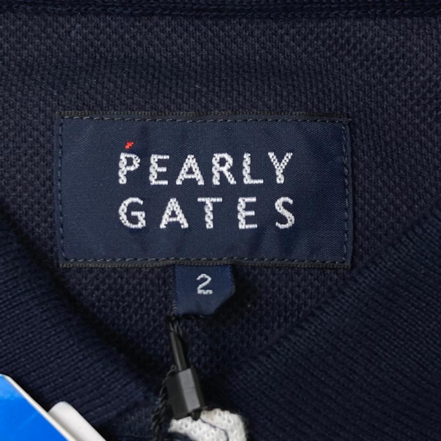 サイズ：2 PEARLY GATES パーリーゲイツ 055-1160308 半袖ポロシャツ ロゴ総柄 ネイビー系 [240101475390] ゴルフウェア レディース ストスト PEARLY GATES パーリーゲイツ 055-1160308 半袖ポロシャツ ロゴ