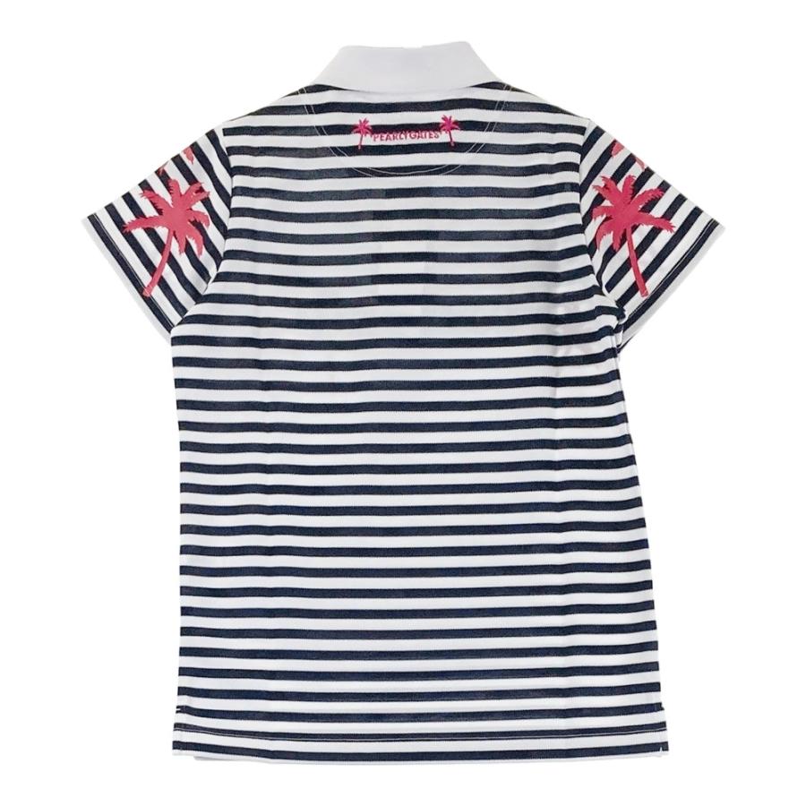 サイズ：1 PEARLY GATES パーリーゲイツ 055-1260616 半袖ポロシャツ ヤシの木プリント ボーダー柄 ホワイト系 [240101475310] ゴルフウェア レディース ストスト PEARLY GATES（パーリーゲイツ） 055-1260616 半袖ポロシャツ ヤシの木