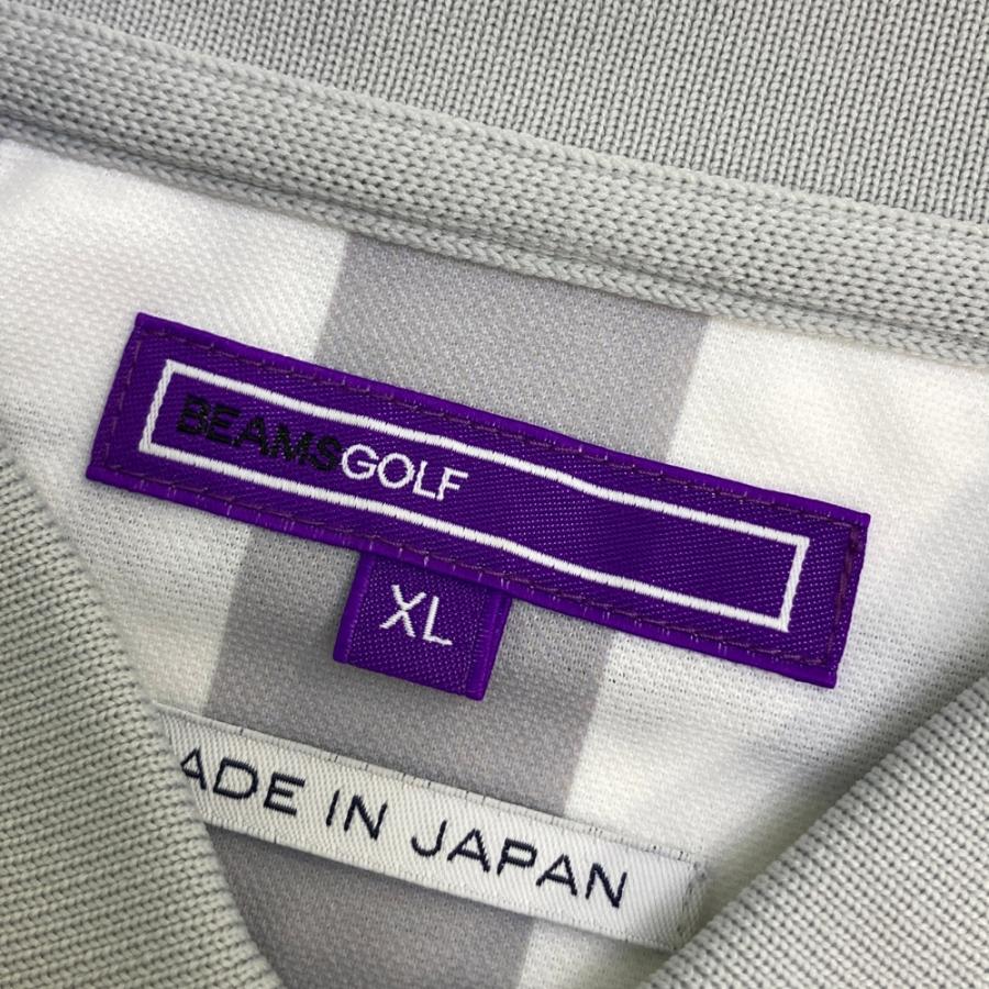 サイズ：XL BEAMS GOLF ビームスゴルフ  半袖ポロシャツ ストライプ柄 グレー系 [240101476985] ゴルフウェア メンズ ストスト BEAMS GOLF ビームスゴルフ 半袖ポロシャツ ストライプ柄 グレー