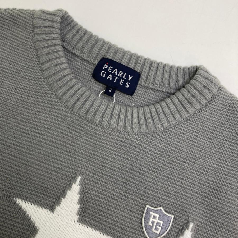 サイズ：2 PEARLY GATES パーリーゲイツ  ウール混 ニットセーター 星柄 グレー系 [240101477119] ゴルフウェア レディース ストスト 美品】PEARLY GATES パーリーゲイツ ウール混 ニットセーター 星