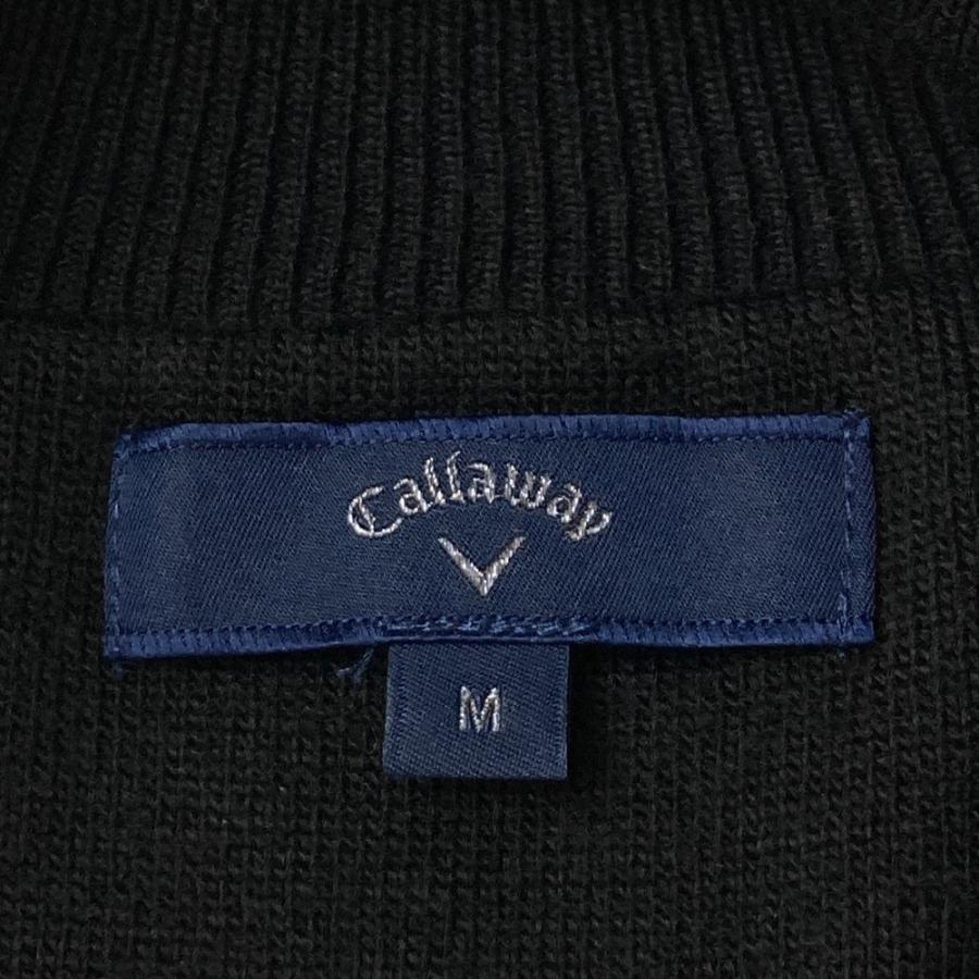 サイズ：M CALLAWAY キャロウェイ  長袖 ニットジャケット ロゴ刺繍入り  ブラック系 [240101477922] ゴルフウェア メンズ ストスト CALLAWAY キャロウェイ 長袖 ニットジャケット ロゴ刺繍入り