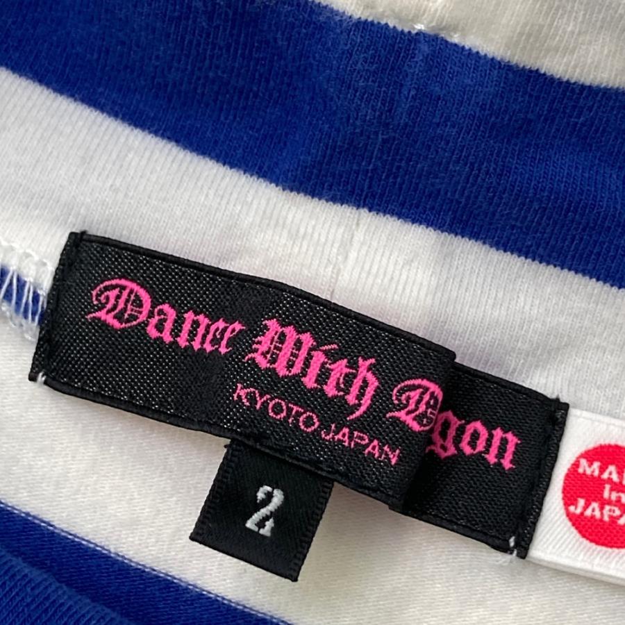 サイズ：2 DANCE WITH DRAGON ダンスウィズドラゴン  ハイネック長袖Tシャツ ボーダー柄 ブルー系 [240001237083] ゴルフウェア レディース ストスト DANCE WITH DRAGON ダンスウィズドラゴン ハイネック 長袖T