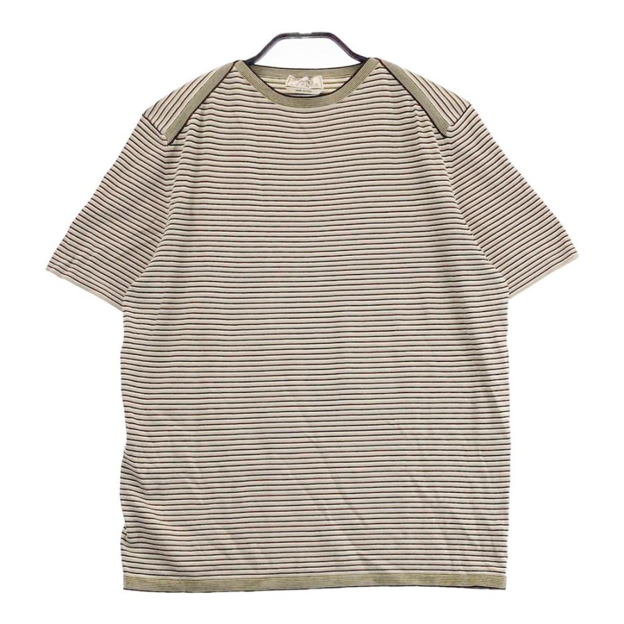 HERMES エルメス 半袖ニット コットン ボーダー柄 ブラウン系 M メンズ