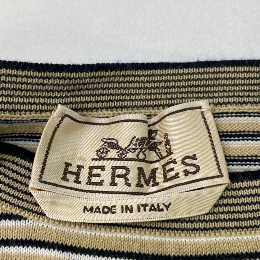 HERMES エルメス 半袖ニット コットン ボーダー柄 ブラウン系 M メンズ