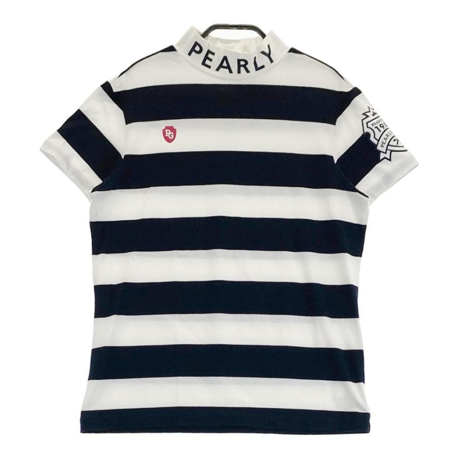 サイズ：1 PEARLY GATES パーリーゲイツ  ハイネック 半袖Tシャツ ボーダー柄 ネイビー系 [240101462112] ゴルフウェア レディース ストスト PEARLY GATES パーリーゲイツ ハイネック 半袖Tシャツ ボーダー