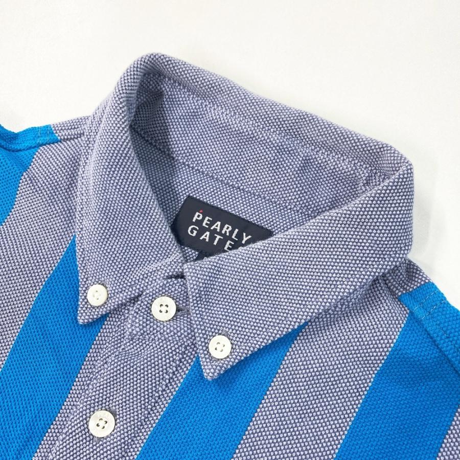 サイズ：4 PEARLY GATES パーリーゲイツ  半袖ポロシャツ ボタンダウン ストライプ柄 ネイビー系 [240101445125] ゴルフウェア メンズ ストスト PEARLY GATES パーリーゲイツ 半袖ポロシャツ ボタンダウン