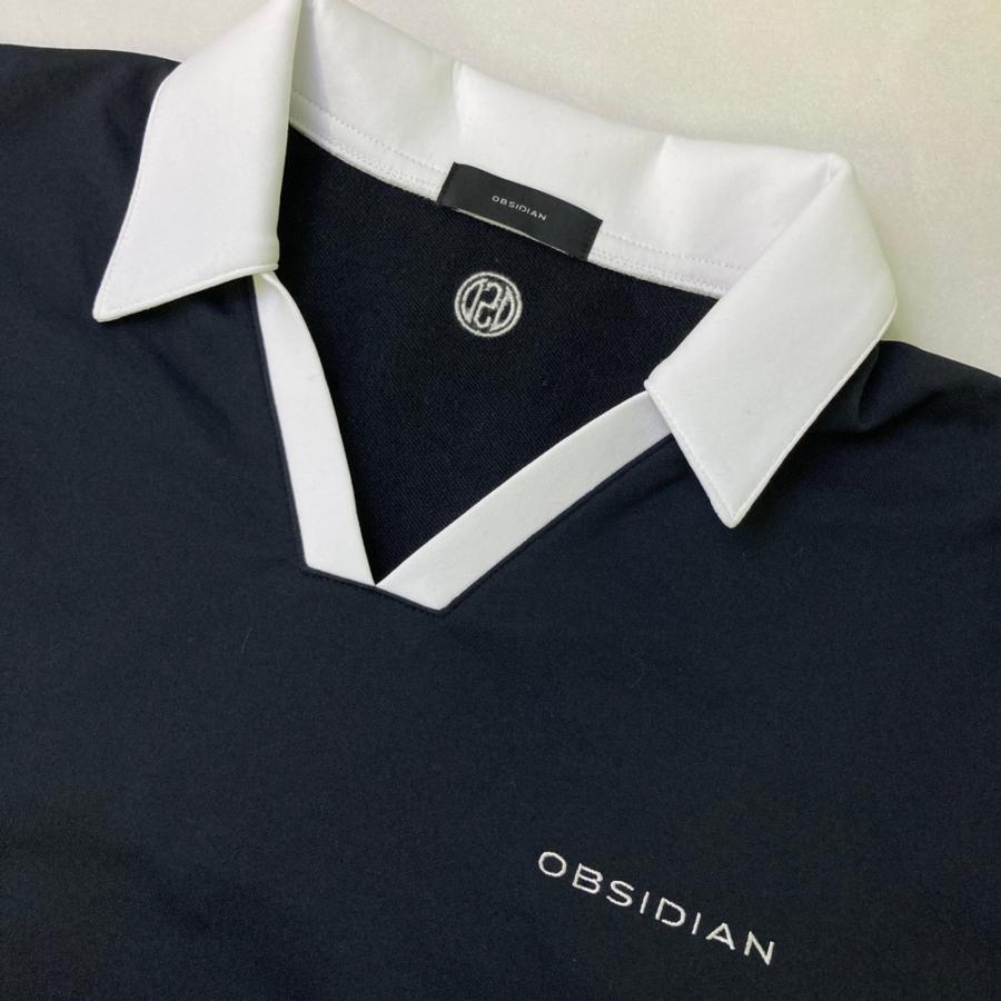 OBSIDIAN オブシディアン 半袖ポロシャツ スキッパー ブラック系 S