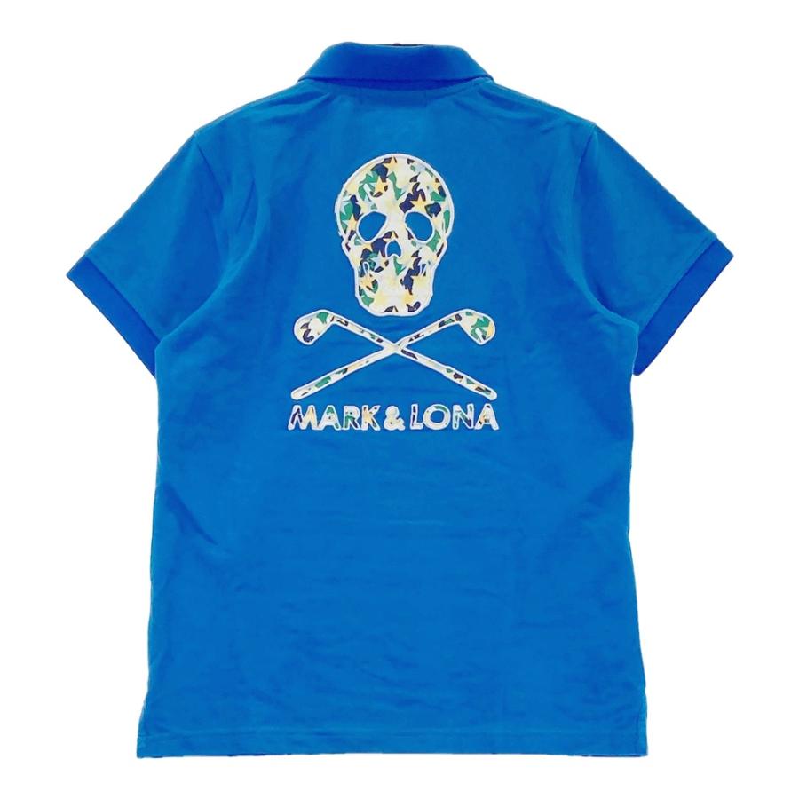 新品【MARK＆LONA】アイロンスカルポロ レディース MARK&LONA マークアンドロナ 半袖ポロシャツ スカル ブルー系 M