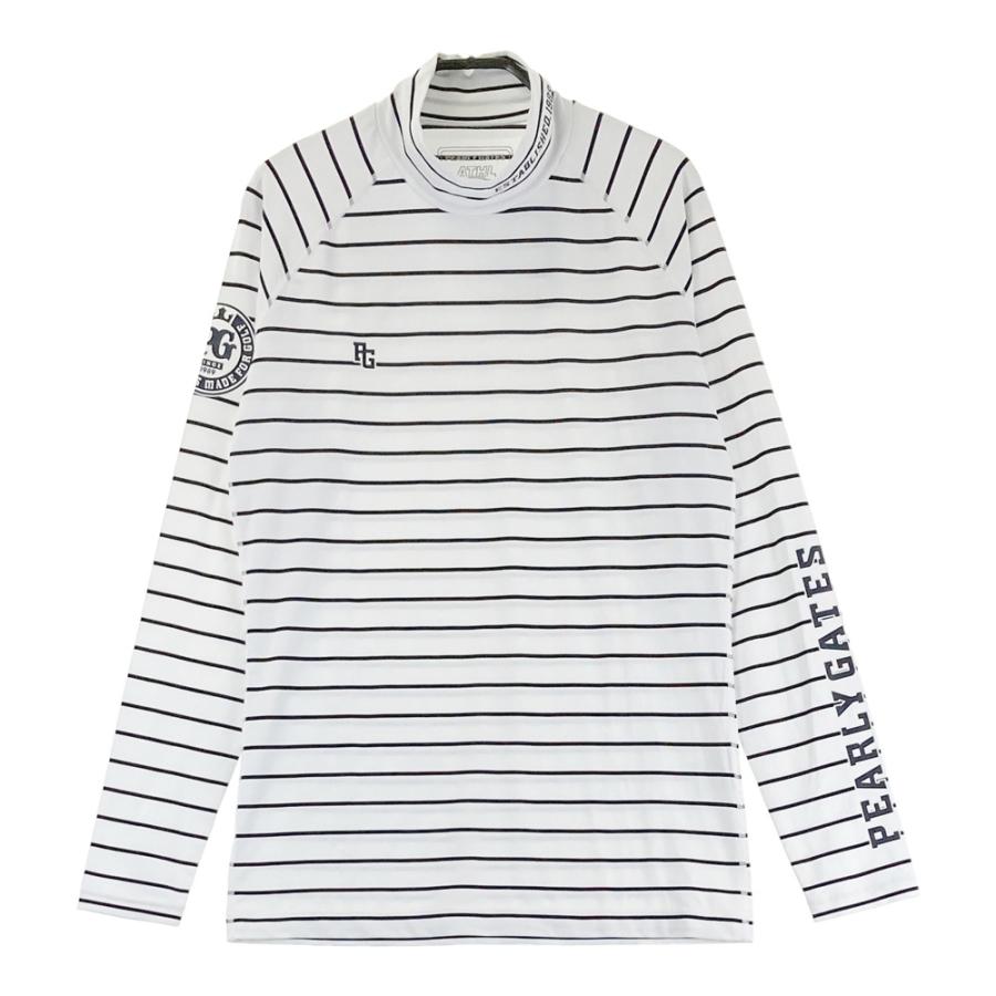 サイズ：5 PEARLY GATES パーリーゲイツ  ハイネック 長袖Tシャツ ボーダー柄 ホワイト系 [240101437126] ゴルフウェア メンズ ストスト PEARLY GATES パーリーゲイツ ハイネック 長袖インナーTシャツ