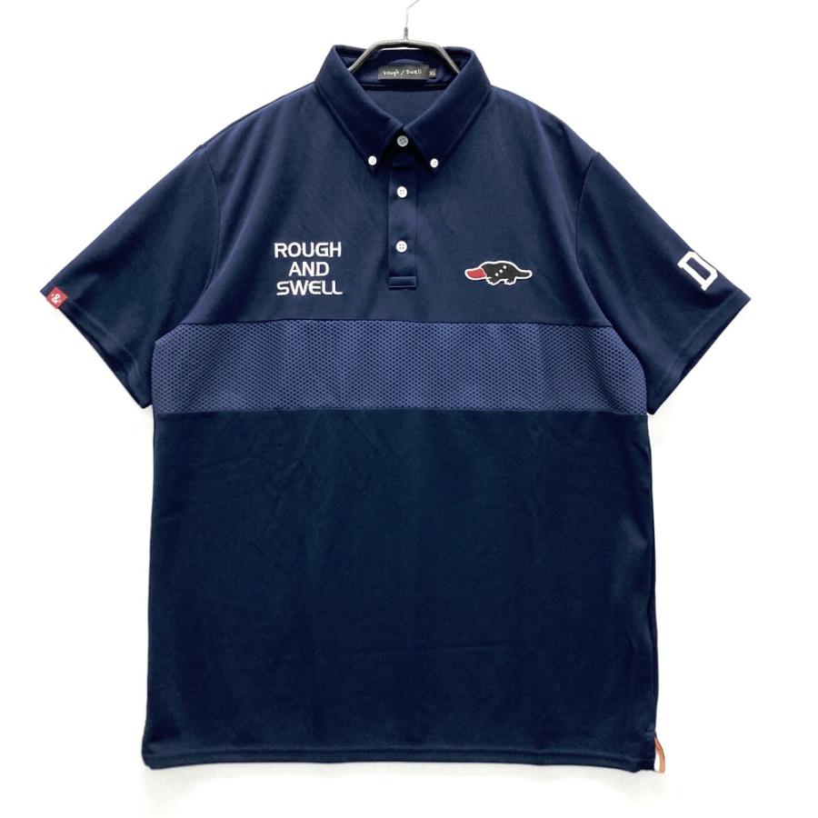 ラフアンドスウェル　ポロシャツ　ネイビー ROUGH&SWELL ラフアンドスウェル 半袖ポロシャツ ボタンダウン