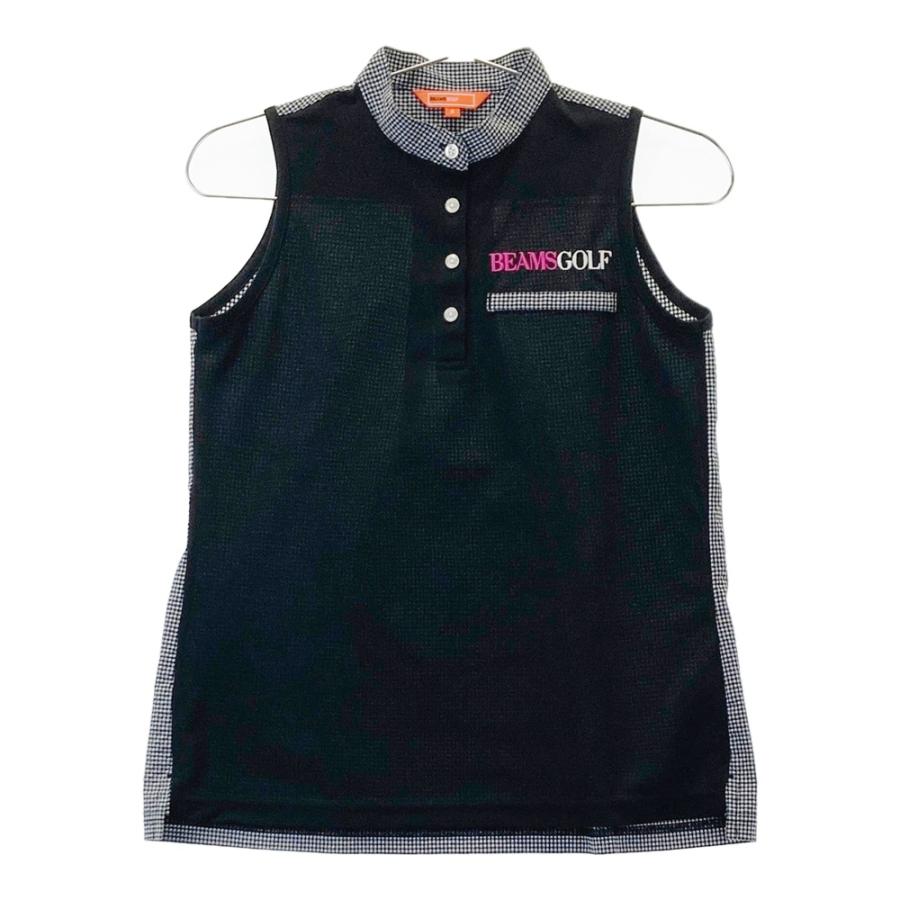サイズ：S BEAMS GOLF ビームスゴルフ  ノースリーブポロシャツ ゴルフ柄 ネイビー系 [240001167727] ゴルフウェア レディース ストスト BEAMS GOLF ビームスゴルフ ノースリーブポロシャツ ゴルフ柄