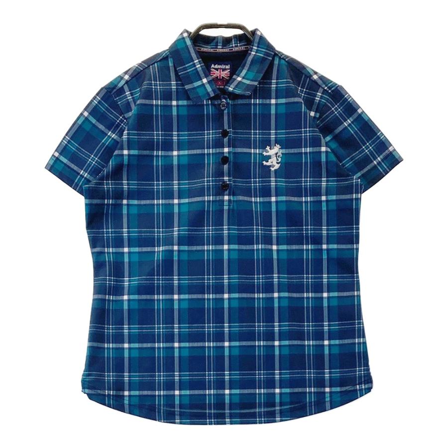 Admiral ゴルフウェア　青　チェック柄　ポロシャツ ADMIRAL アドミラル 半袖ポロシャツ チェック柄 ブルー系 L ゴルフ