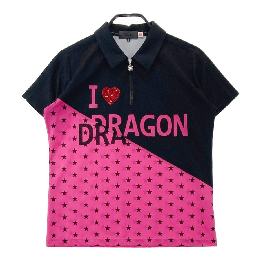美品　ダンスウィズドラゴン　総柄　半袖ポロシャツ　M　龍　ゴルフウェア DANCE WITH DRAGON ダンスウィズドラゴン ハーフジップ 半袖