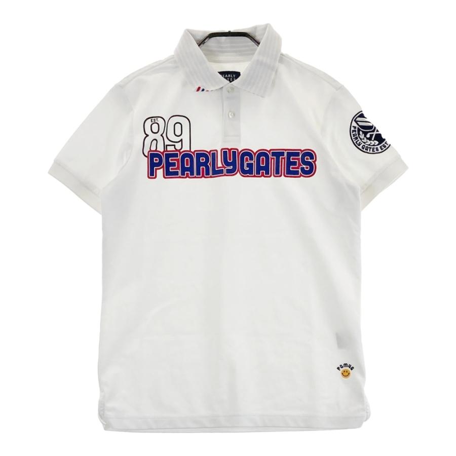 未使用　PEARLY GATES ポロシャツ ゴルフウェア 刺繍 ニコちゃん PEARLY GATES パーリーゲイツ 半袖ポロシャツ ニコちゃん刺繍 ホワイト