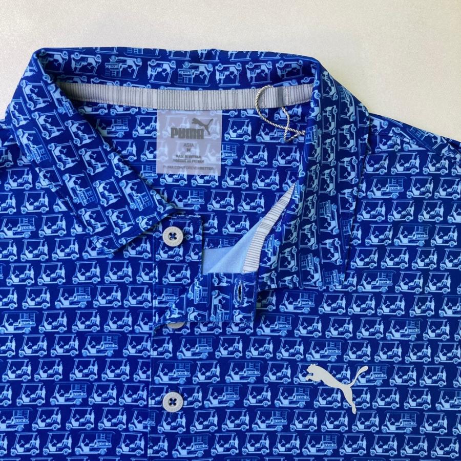 新品】PUMA GOLF プーマゴルフ 半袖ポロシャツ カート柄 ブルー系 M