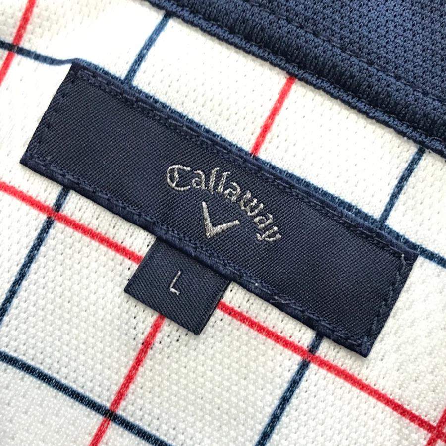 サイズ：L CALLAWAY キャロウェイ  半袖ポロシャツ チェック柄 ホワイト系 [240101497540] ゴルフウェア メンズ ストスト CALLAWAY キャロウェイ 半袖ポロシャツ チェック柄 ホワイト系 L