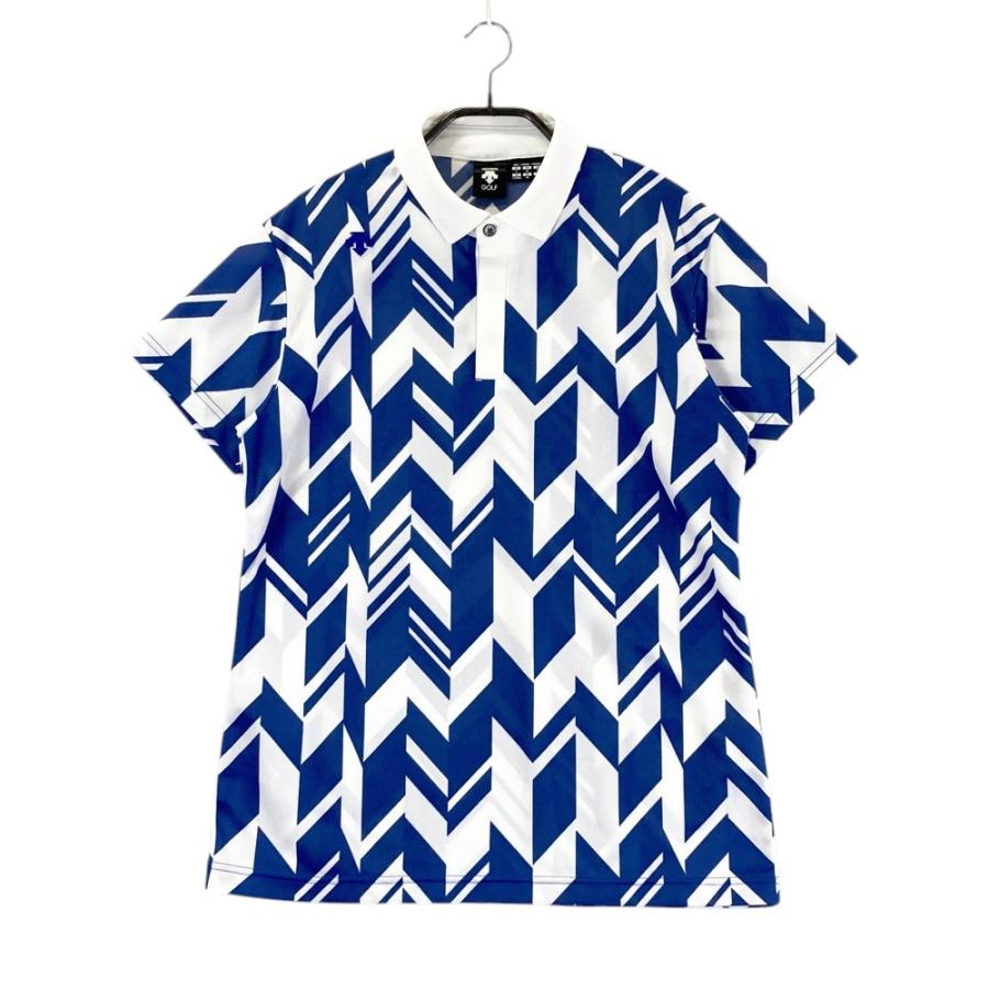 DESCENTE GOLF デサントゴルフ 半袖ポロシャツ 総柄 ブルー系 L ゴルフ 