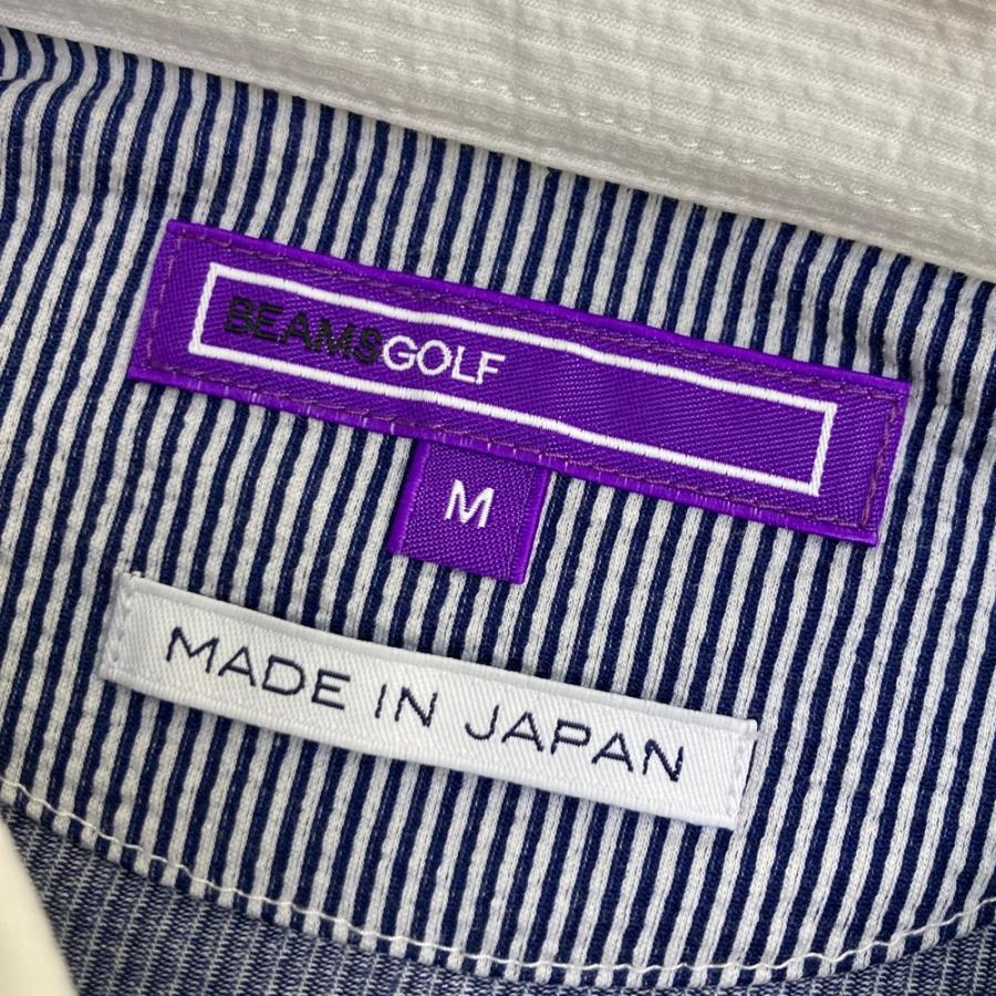 サイズ：M BEAMS GOLF ビームスゴルフ 2023年モデル 半袖ポロシャツ 刺繍 ストライプ柄 ネイビー系 [240101499048] ゴルフウェア メンズ ストスト BEAMS GOLF（ビームス ゴルフ） 2023年モデル 半袖ポロシャツ 刺繍