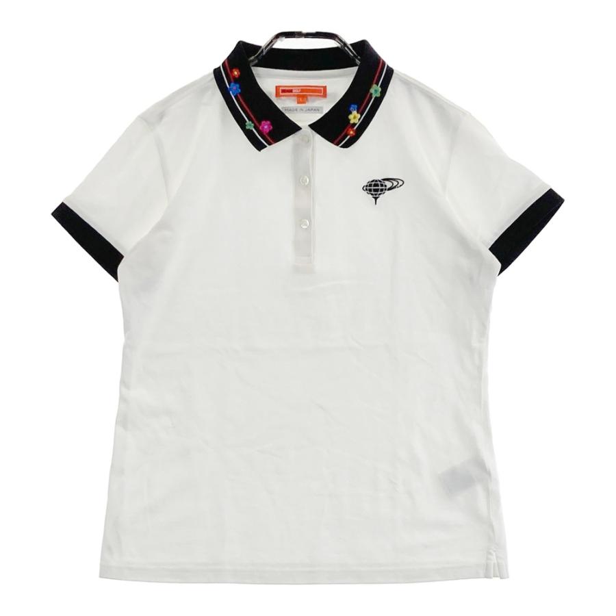 サイズ：L BEAMS GOLF ビームスゴルフ  半袖ポロシャツ 総柄 ホワイト系 [240101442885] ゴルフウェア レディース ストスト サイズ：L BEAMS GOLF ビームスゴルフ 半袖ポロシャツ 総柄