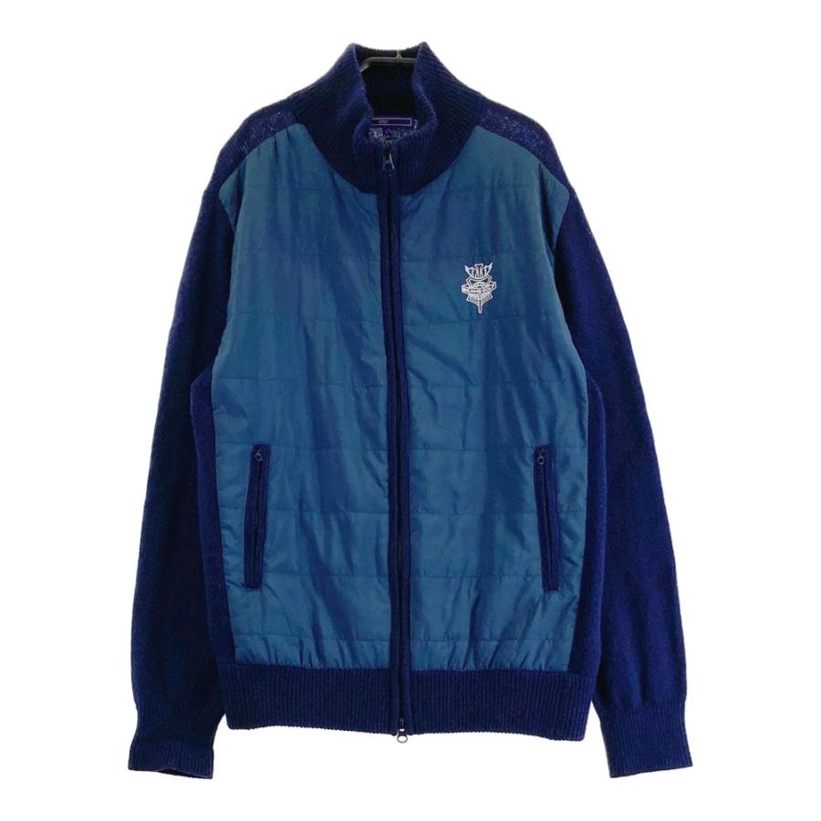 ビームス　ゴルフ ウェア　切替　異素材　中綿　ウール　ニット　ジャケット　紺 M BEAMS GOLF ビームスゴルフ 中綿切替 ニット ジャケット ネイビー系 L