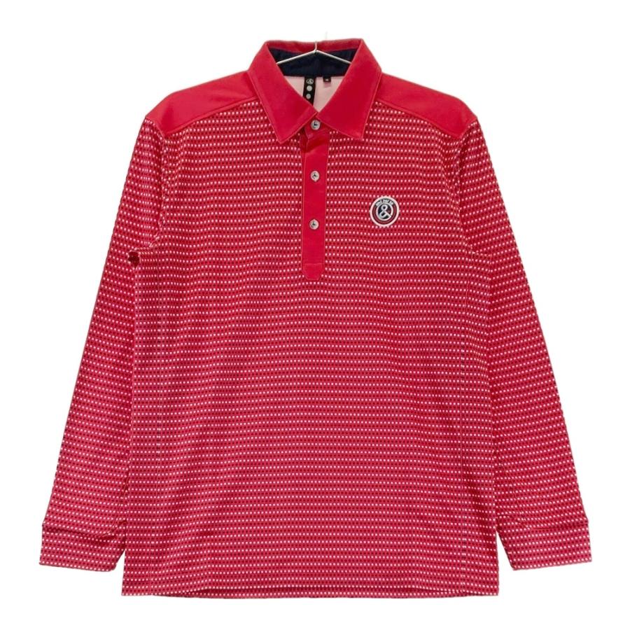 未使用級 AND PER SE アンパスィ GOLF ゴルフ 長袖 ポロシャツ AND PER SE アンパスィ 長袖ポロシャツ 総柄 レッド系 M ゴルフウェア
