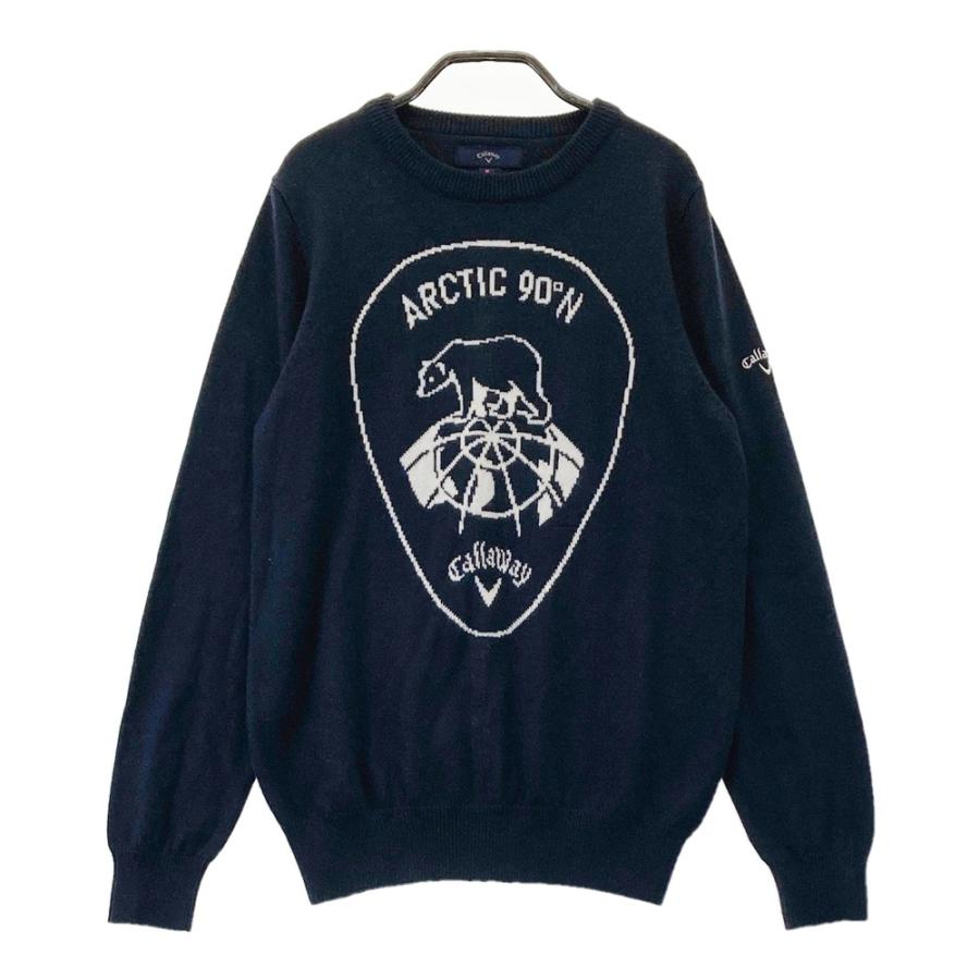 キャロウェイ　Callaway 長袖　ニット　セーター 刺繍ロゴ　ウール混　M CALLAWAY キャロウェイ ニットセーター ウール混 ネイビー系 M ゴルフ