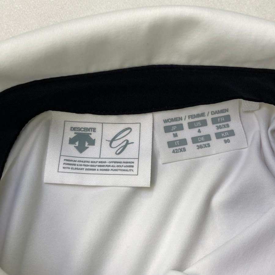 【デサントゴルフ】人気ブラックライン×ロゴネーム 長袖ゴルフポロシャツM 白 デサントゴルフ 長袖ポロシャツ 白×ネイビー 肩ロゴ 肩・袖