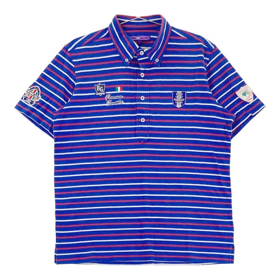サイズ：L BEAMS GOLF ビームスゴルフ  半袖ポロシャツ マルチボーダー柄 ブルー系 [240101436733] ゴルフウェア レディース ストスト BEAMS GOLF ビームスゴルフ 半袖ポロシャツ ボーダー柄 ブルー系