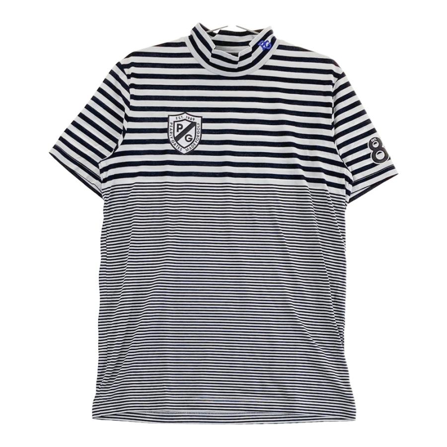 サイズ：4 PEARLY GATES パーリーゲイツ  ハイネック 半袖Tシャツ ボーダー柄 ネイビー系 [240101452812] ゴルフウェア メンズ ストスト PEARLY GATES パーリーゲイツ ハイネック 半袖Tシャツ ボーダー